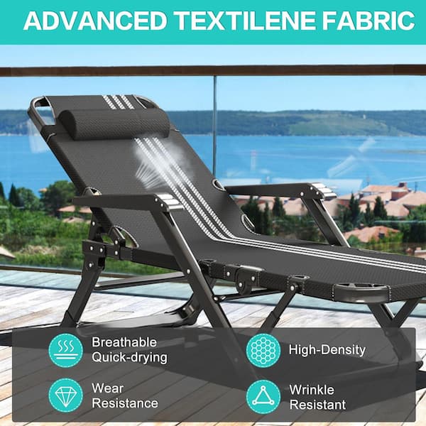 BOZTIY Folding Zero Gravity Metal Frame Recliner Outdoor Lounge Chair with Side Tray, Adjustable Headrest, Linen Gray Cushion