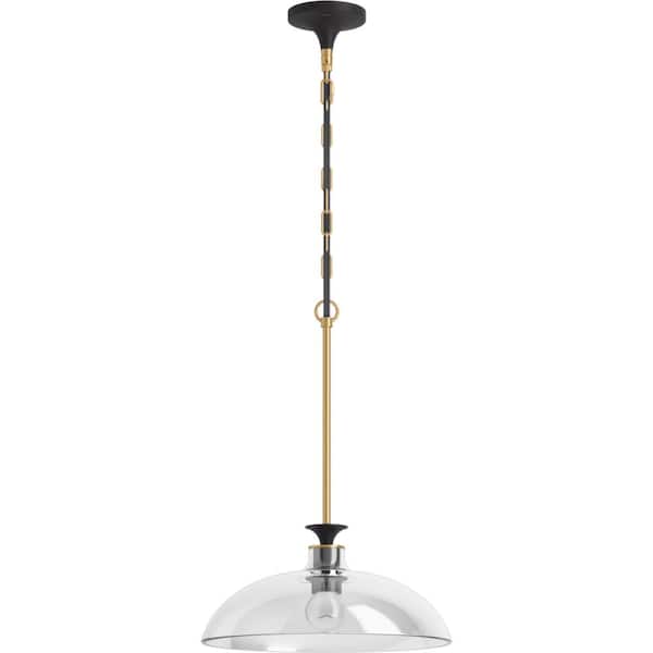 Tone 1 Light Pendant Lighting Fixture for Kitchen Island, Black with Brass Trim, 6' Adjustable Cord Length