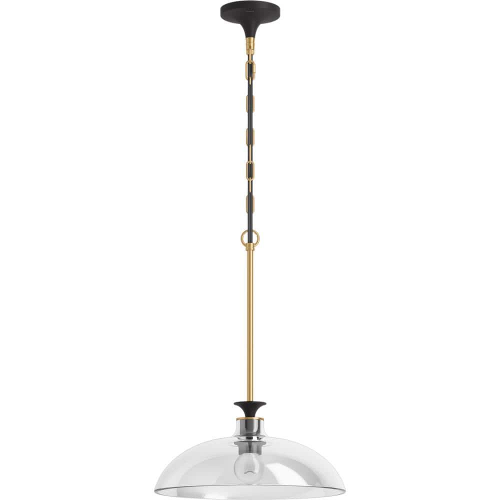 Black and Brass Glass Pendant Light with Adjustable Cord
