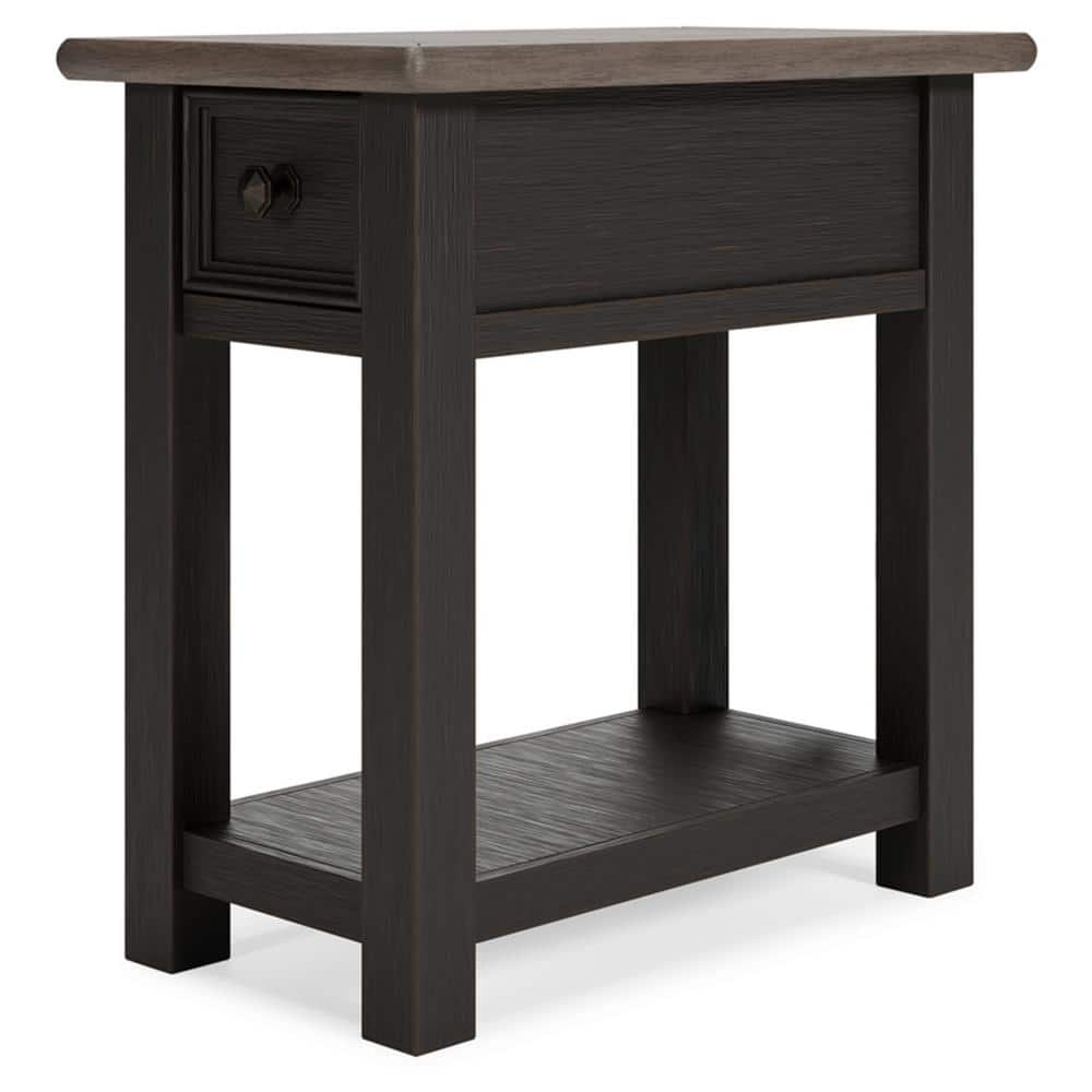 Modern Tyler Creek 14'' Chairside End Table with USB Ports, Black/Brown