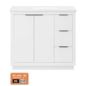 Harlock 37 in. Single Sink White Bath Vanity with White Cultured Marble Top (Assembled)