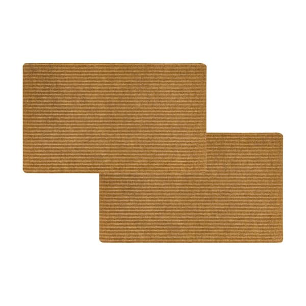 Mohawk Home Striped Utility Mat Tan Indoor/Outdoor 18 in. x 30 in. Utility Door Mat (2-Piece Set)