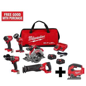 M18 FUEL 18-Volt Lithium-Ion Brushless Cordless Combo Kit (5-Tool) with FUEL Jigsaw