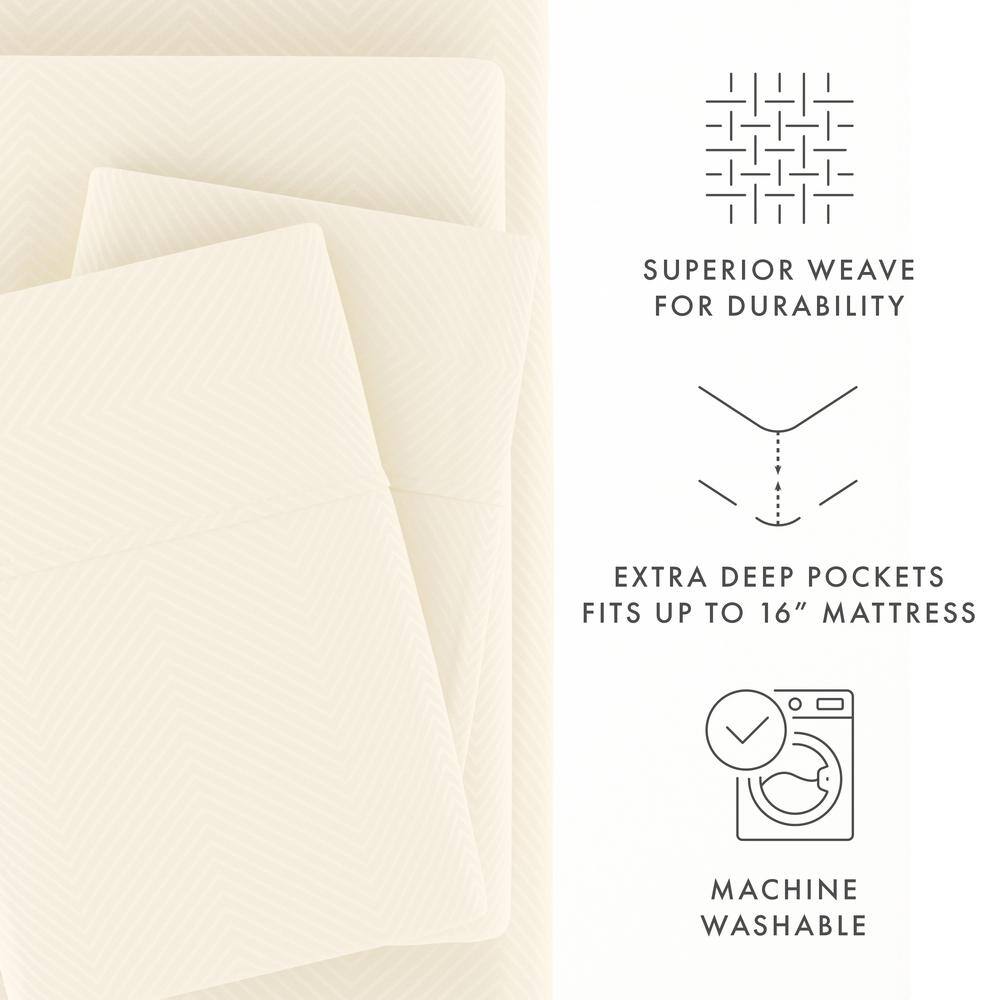 Twin White Chevron Embossed Microfiber Bed Sheet Set