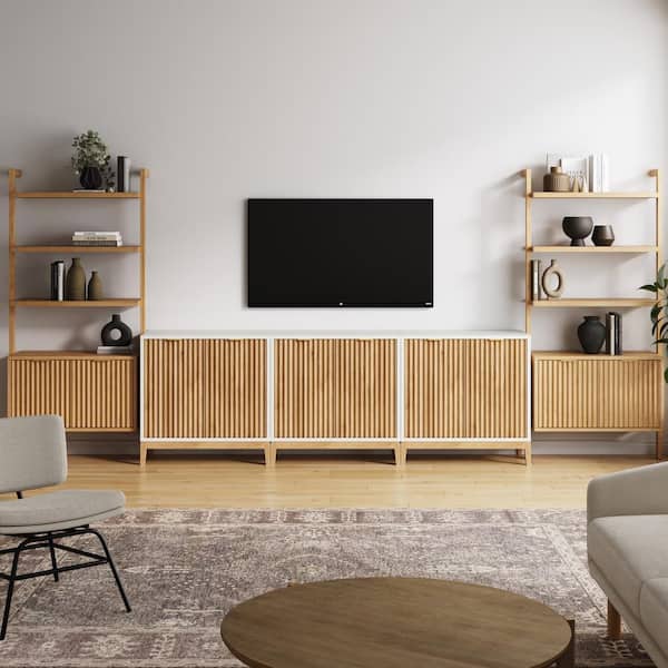 Nathan James Jasper Warm White TV Stand Entertainment Center Fits