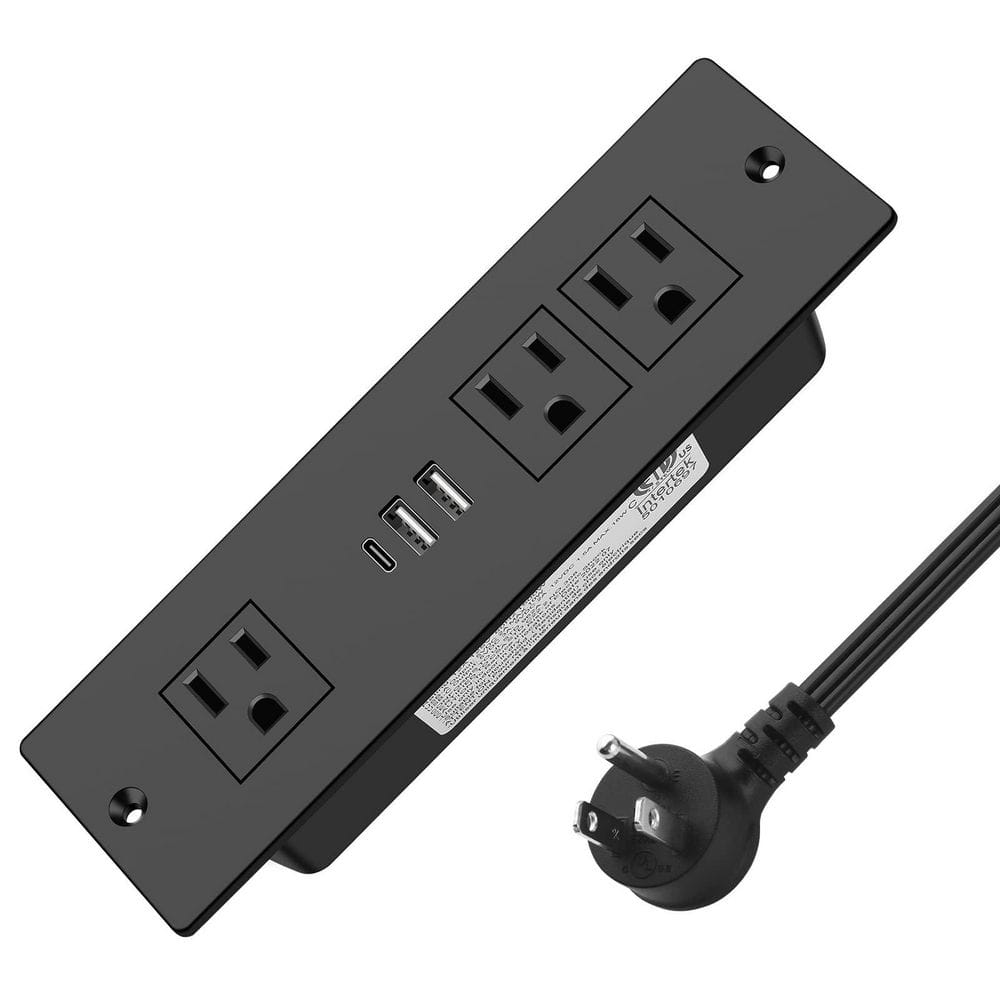 Black 3-Outlet Recessed Power Strip, Furniture Drawer Outlet with 20W PD USB-C, Flush Mount 6 ft. Cord Desk Outlet price history on PriceWatchPro