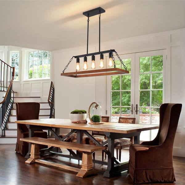 ZSMIHDOH 5 Light Black Farmhouse Wood Pendant Chandelier for
