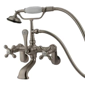 Vintage Adjustable Center 3-Handle Claw Foot Tub Faucet with Handshower in Brushed Nickel