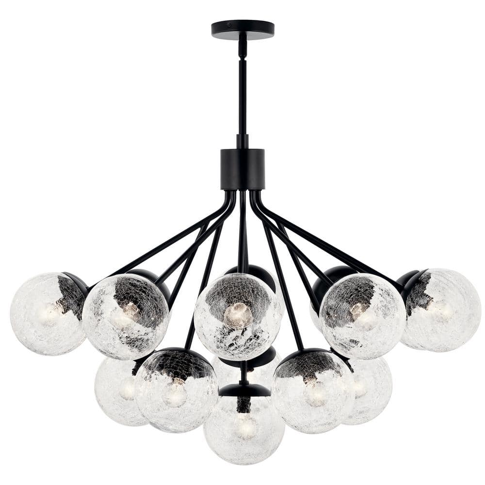 Black Sputnik 16-Light Chandelier with Clear Crackle Glass