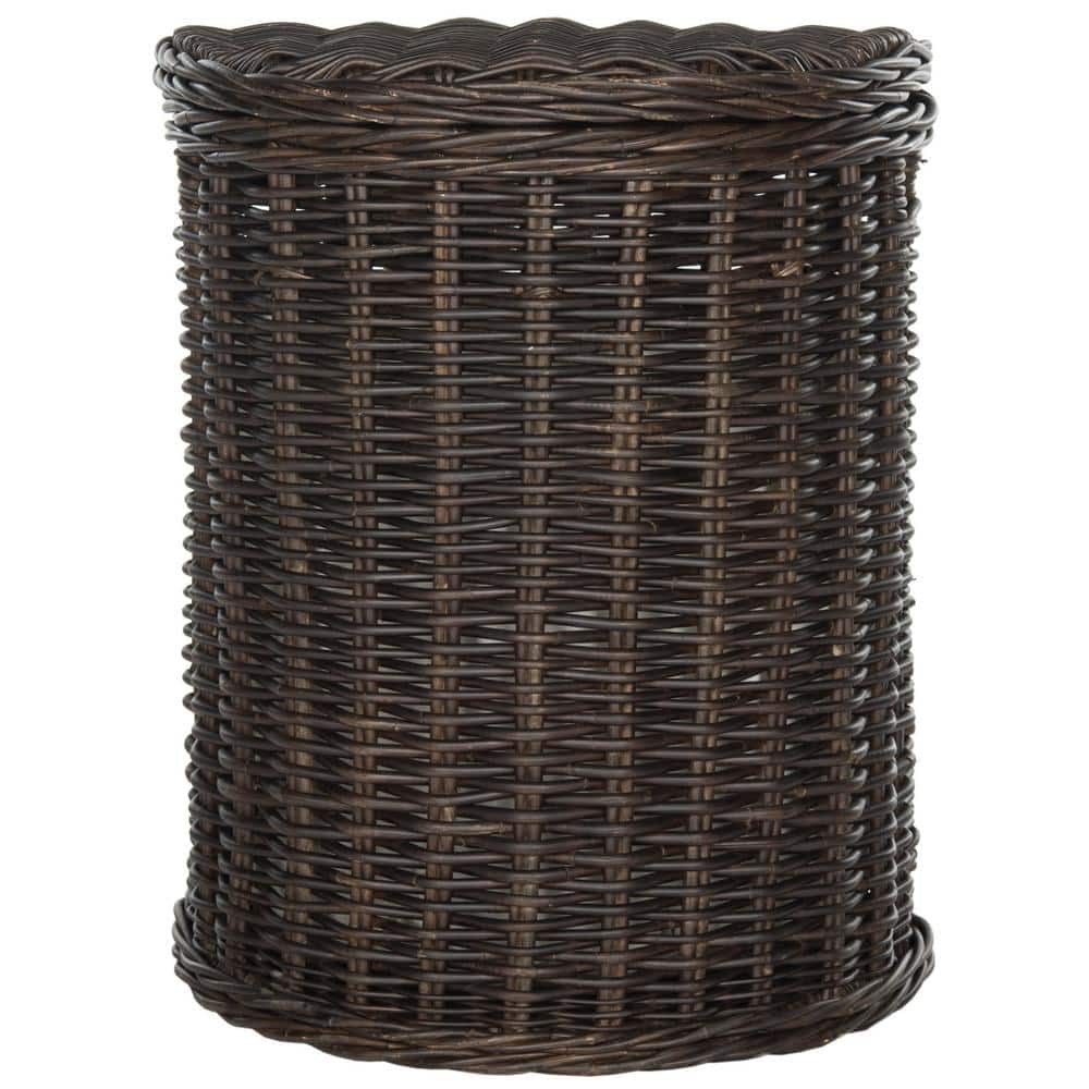 Brown Wicker Upright Hamper with Lid and Cotton Liner