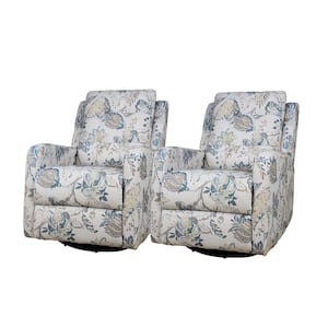 Felipe Blue Multi-Floral Wing Back Swivel Rocker Recliner with Metal Base (Set of 2)