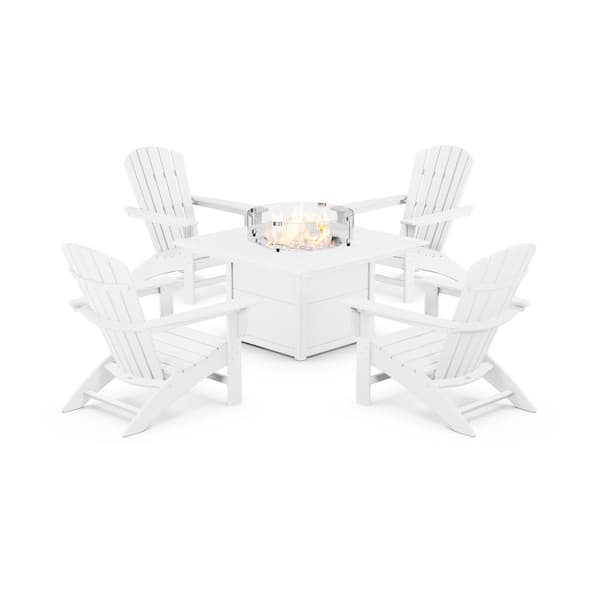 Grant Park 5-Piece Plastic Patio Adirondack Conversation Set with Patio Fire Pit Table