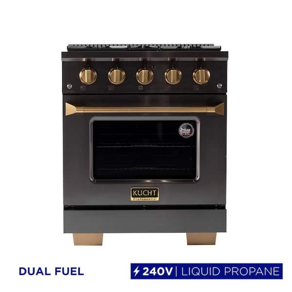 Gemstone 30in. 4.2 cu. ft. 4 Burners Dual Fuel Range for Propane Gas with Convection Oven in Titanium Stainless Steel