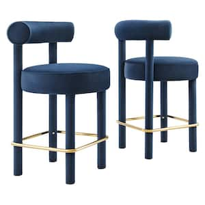 Toulouse 26 in. in Midnight Blue Gold Wood Performance Velvet Counter Stool - Set of 2