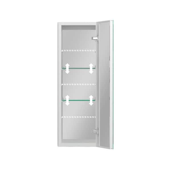 NTQ 10 in. W x 30 in. H Small Surface Mount White Rectangular Aluminum Bathroom Medicine Cabinet with Mirror and Shelves