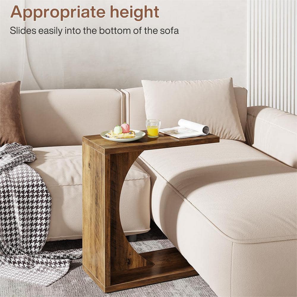Kerlin 2PCS 23.62 in. Rustic Brown C-Shaped Engineered Wood End Table,Couch Table Small Sofa Side Table for Small Space - thumbnail 6