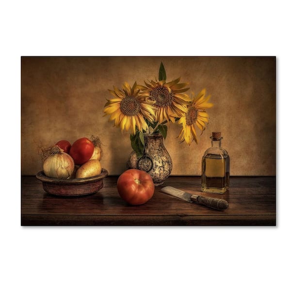 Trademark Fine Art 16 in. x 24 in. Girasoles En La Cocina by Juan Luis Seco Floater Frame Home Wall Art