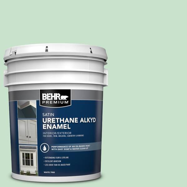 BEHR PREMIUM 5 gal. #M410-2 Wishful Green Urethane Alkyd Satin Enamel Interior/Exterior Paint