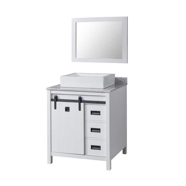 Direct vanity sink Da Vinci 32 in. Wx 25 in. D x 36 in. H Single Bath Vanity in White with White Carrara Marble Top and Mirror