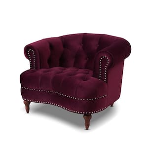La Rosa Traditional Velvet Tufted Burgundy Living Room Accent Arm Chair