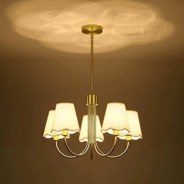 KAISITE 5-Light Indoor Light Luxury Style Gold Arm Fabric Shade