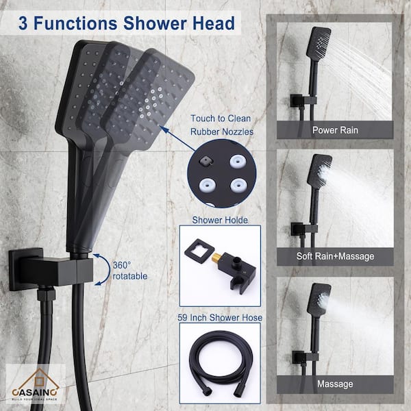 Tahanbath 3-Spray Luxury Bathroom Shower Set Shower Head 2.5 GPM Wall  Mounted Ceramic Style Shower System in Matte Black X-W1219-W1219106070 -  The Home Depot