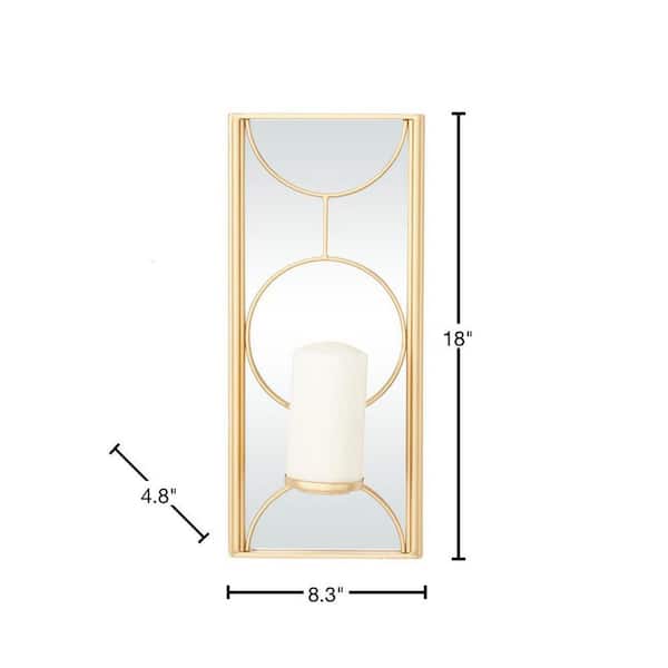 Litton Lane 18 in. Gold Metal Geometric Pillar Wall Sconce with Mirror Backing