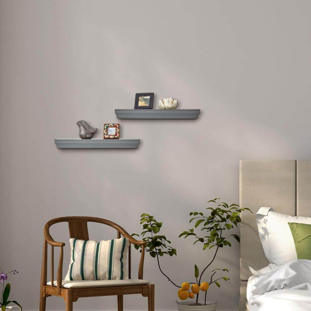 Gray Wooden Floating Wall Shelves Set of 2