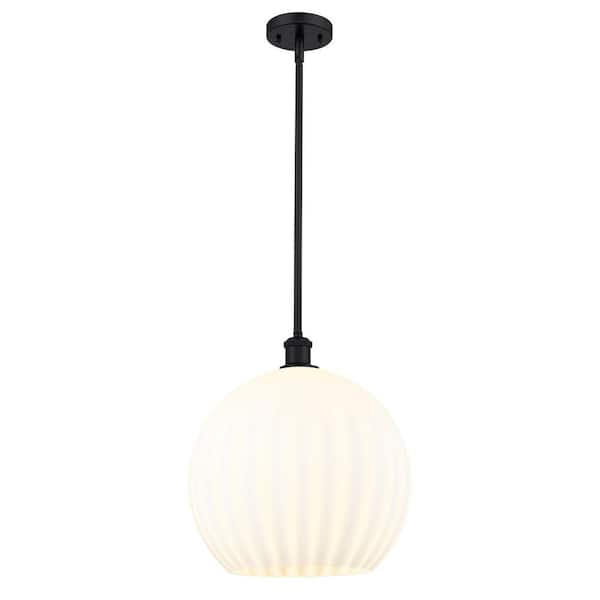 Innovations White Venetian 100-Watt 1-Light Matte Black Shaded Mini Pendant Light with Painted Glass Shade