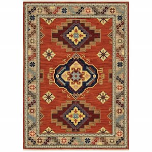 Red/Gold 2 ft. x 3 ft. Oriental Power Loom Area Rug With Fringe