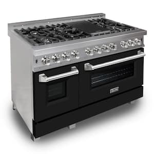 48" 6.0 cu. ft. Dual Fuel Range with Gas Stove and Electric Oven in DuraSnow Stainless Steel & Black Matte Door