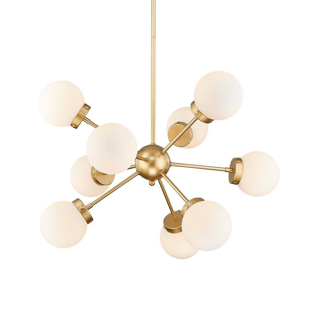 JAZAVA 9-Light Champagne Gold Sputnik Chandelier with Frosted Glass ...