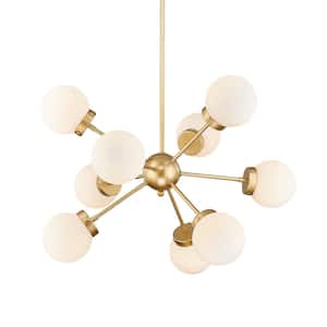 9-Light Champagne Gold Sputnik Chandelier with Frosted Glass Shade for Kitchen Island with no Bulbs Included