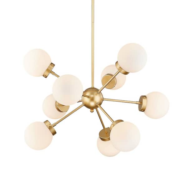 JAZAVA 9-Light Champagne Gold Sputnik Chandelier with Frosted Glass Shade for Kitchen Island with no Bulbs Included
