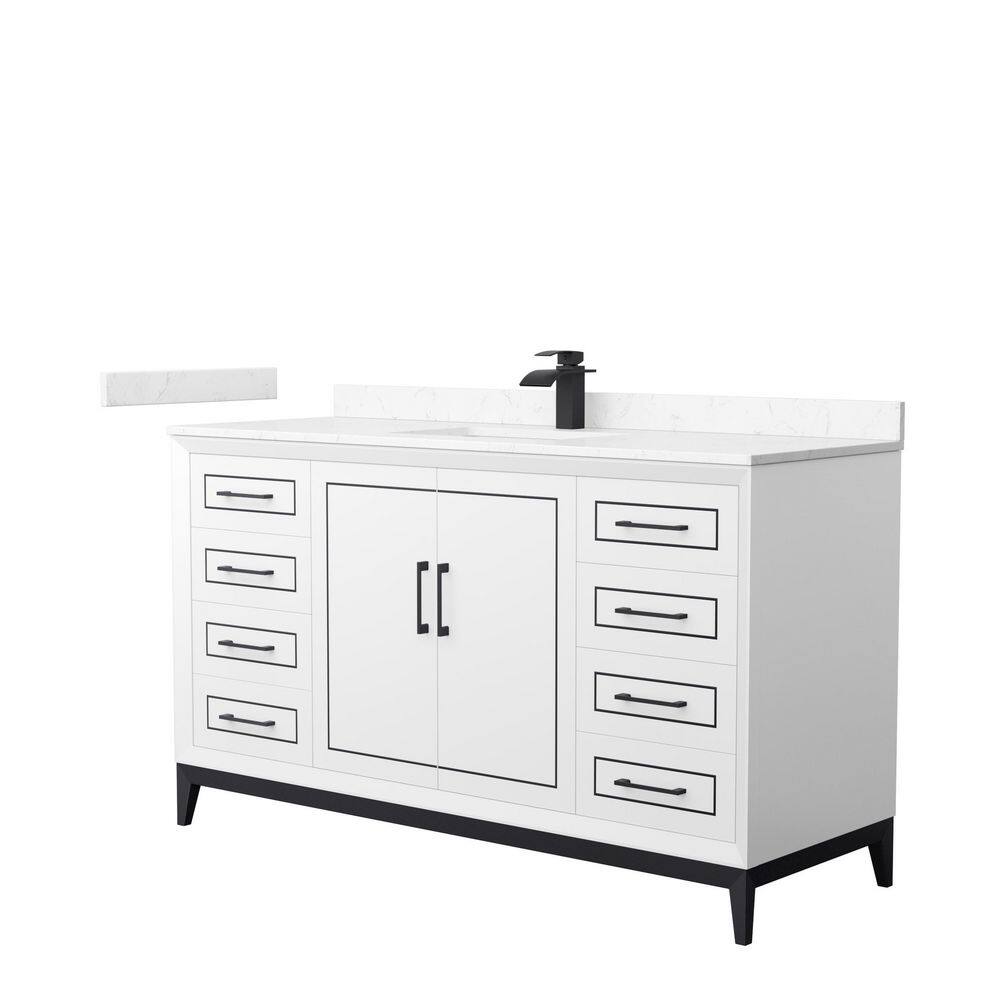 Wyndham Collection Marlena 60 in. W x 22 in. D x 35.25 in. H Single Bath Vanity in White with Carrara Cultured Marble Top, White with Matte Black Trim -  WCH515160SWBC2UNSMXX