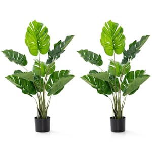 Green Artificial Monstera Deliciosa 4 ft. Fake Tropical Palm Tree in Pot with 10-Leaves of Different Sizes (2-Pack)