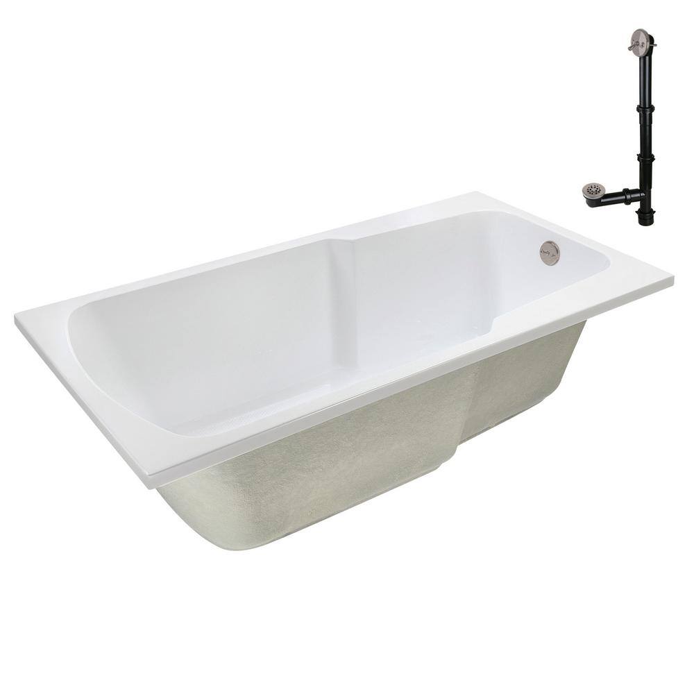72'' x 36'' Glossy White Acrylic Drop-In Soaking Bathtub