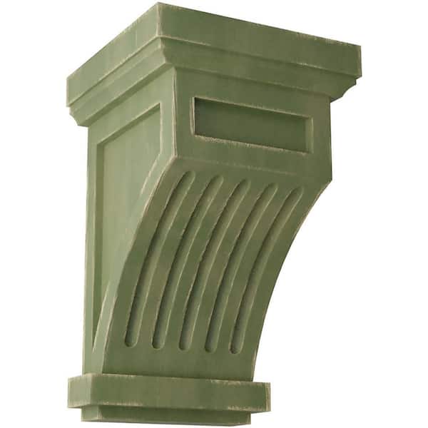 Ekena Millwork 4-1/4 in. x 7 in. x 4-1/4 in. Restoration Green Fluted Wood Vintage Decor Corbel