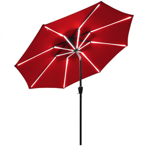 Costway 9 ft. Metal Market Solar Tilt Patio Umbrella in Wine