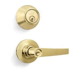 Polished Brass Entry Lock Set Lever Handle and Deadbolt Keyed Alike KW1 Keyway 4 Total Keys, Keyed Alike