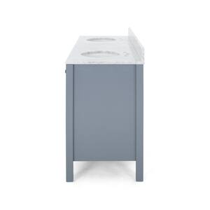 Lyndon 60 in. W x 22 in. D Bath Vanity with Carrara Marble Vanity Top in Grey with White Basin