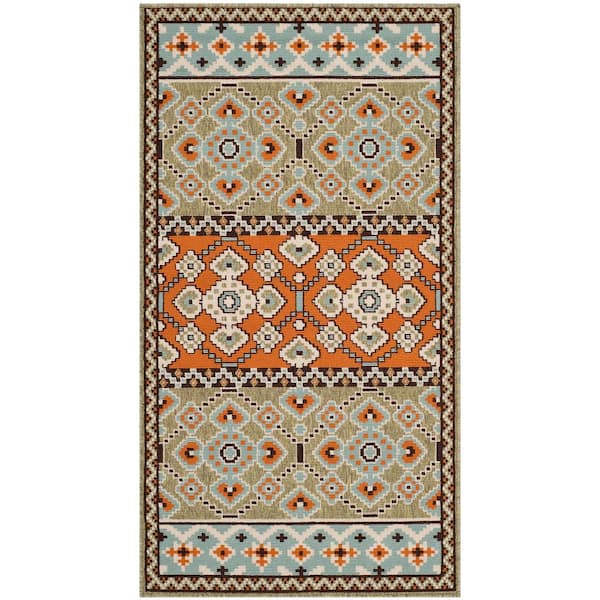 Veranda Green/Terracotta Doormat 2 ft. x 4 ft. Border Indoor/Outdoor Patio Area Rug