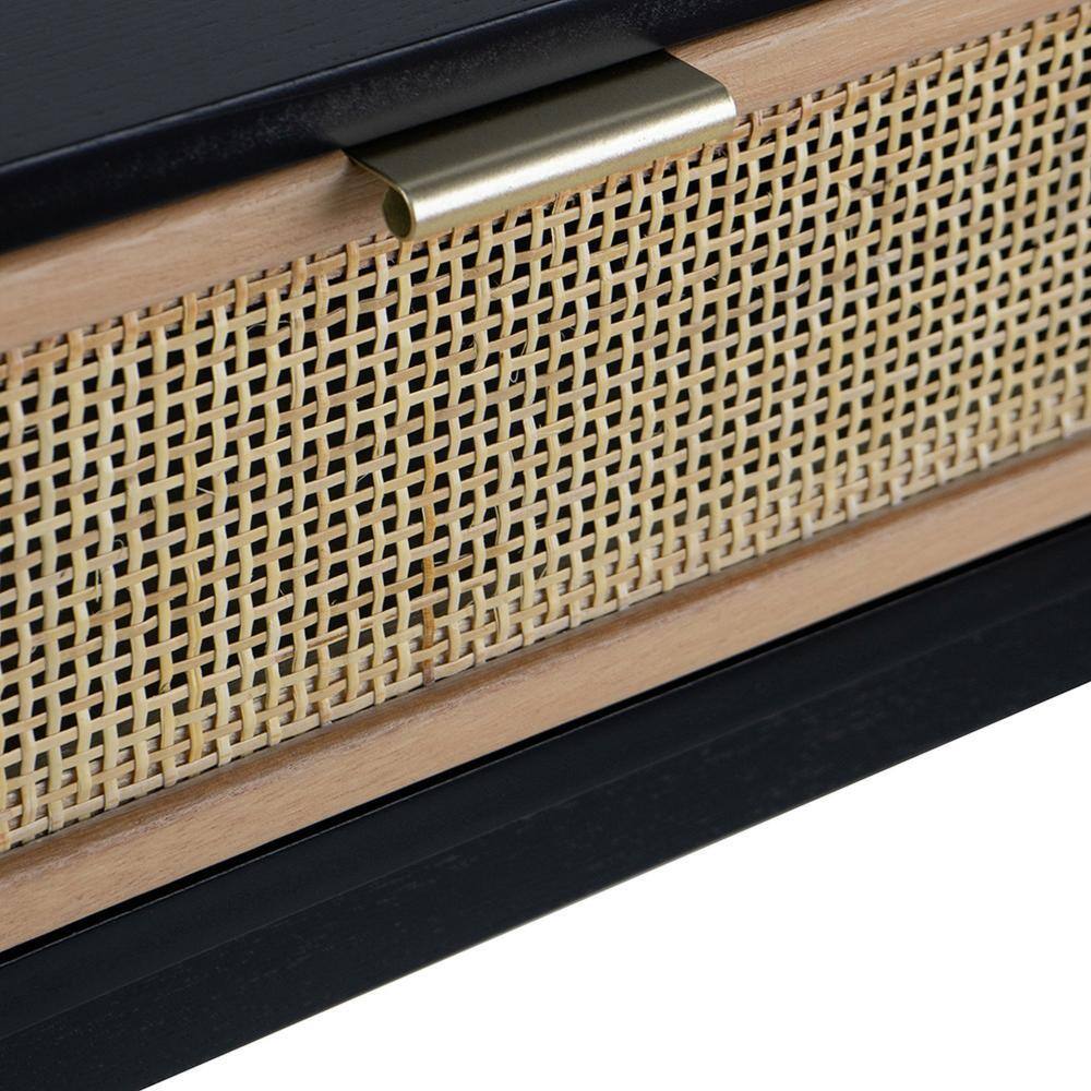 Ela 35 Inch Black Wood Console Table with Rattan Drawers