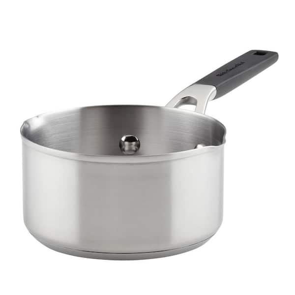 KitchenAid Stainless Steel, 1 qt., Stainless Steel, Sauce Pan, Silver with Pour Spout