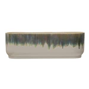 14.12 in. W x 4.5 in. H Blue and White Reactive Glaze Stoneware Window Planter with 3 Sections