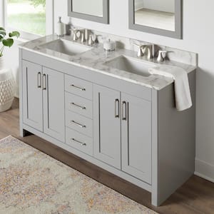 61 in. W x 22 in D Engineered Stone White Rectangular Double Sink Vanity Top in Calacatta White