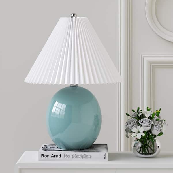 Maxax Denver 20.5 in. Blue Ceramic Table Lamp with White Linen Lampshade