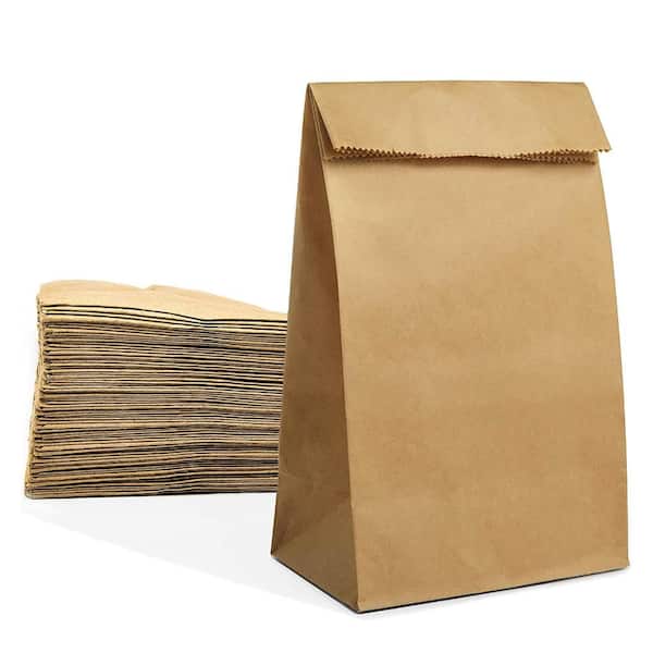 Recycled Brown Kraft Paper Food-Safe Lunch Food Storage Bags for Small Business Catering Bulk (50-Pack)