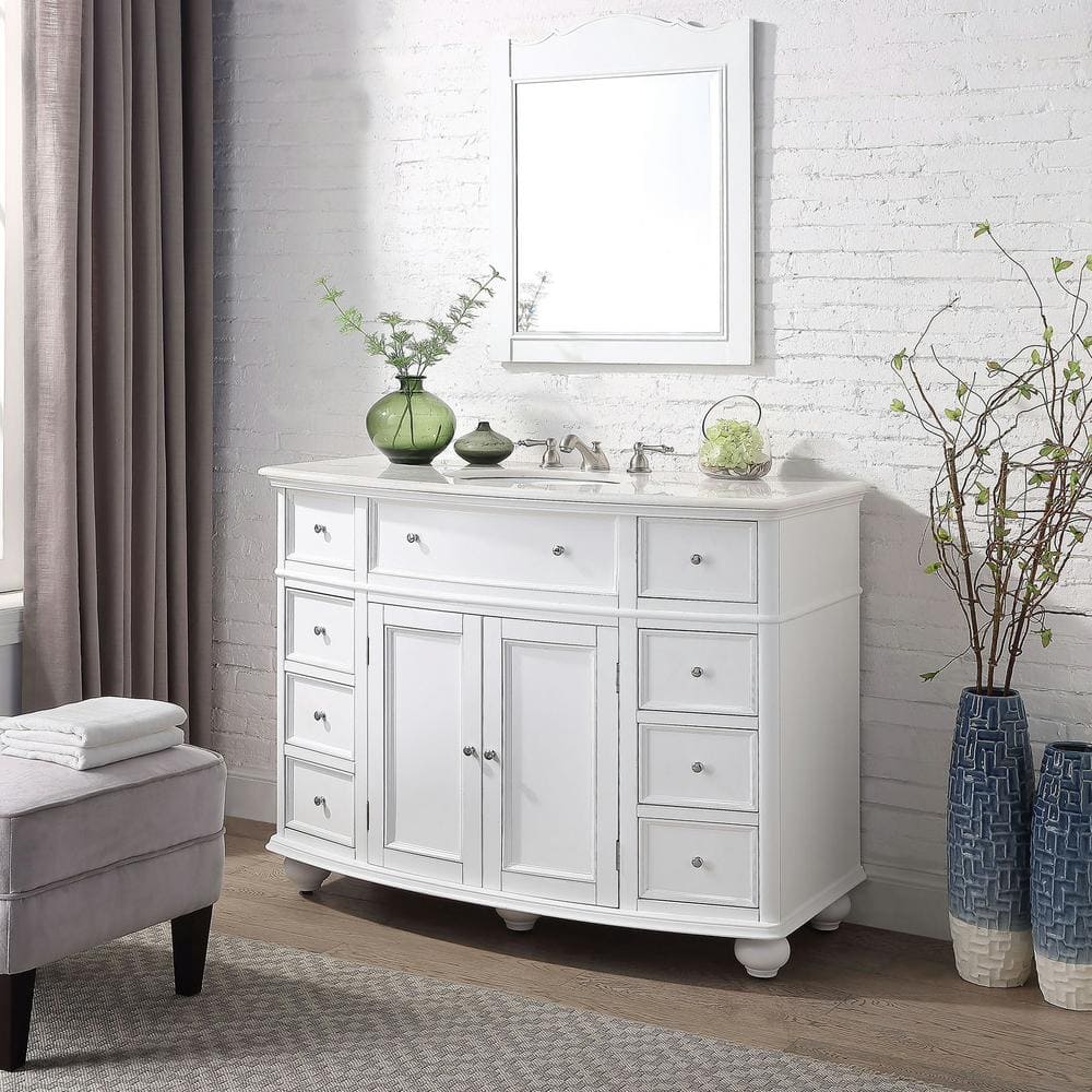 Buy Hampton Harbor 45 In W X 22 In D Bath Vanity In White With Natural Marble Vanity Top In 