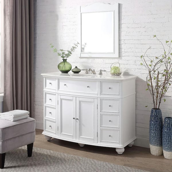 Home Decorators Collection Hampton Harbor 45 In W X 22 D Bath Vanity White With Natural Marble Top Bf 23148 Wh - Home Decorators Collection Abbey Vanity Unit